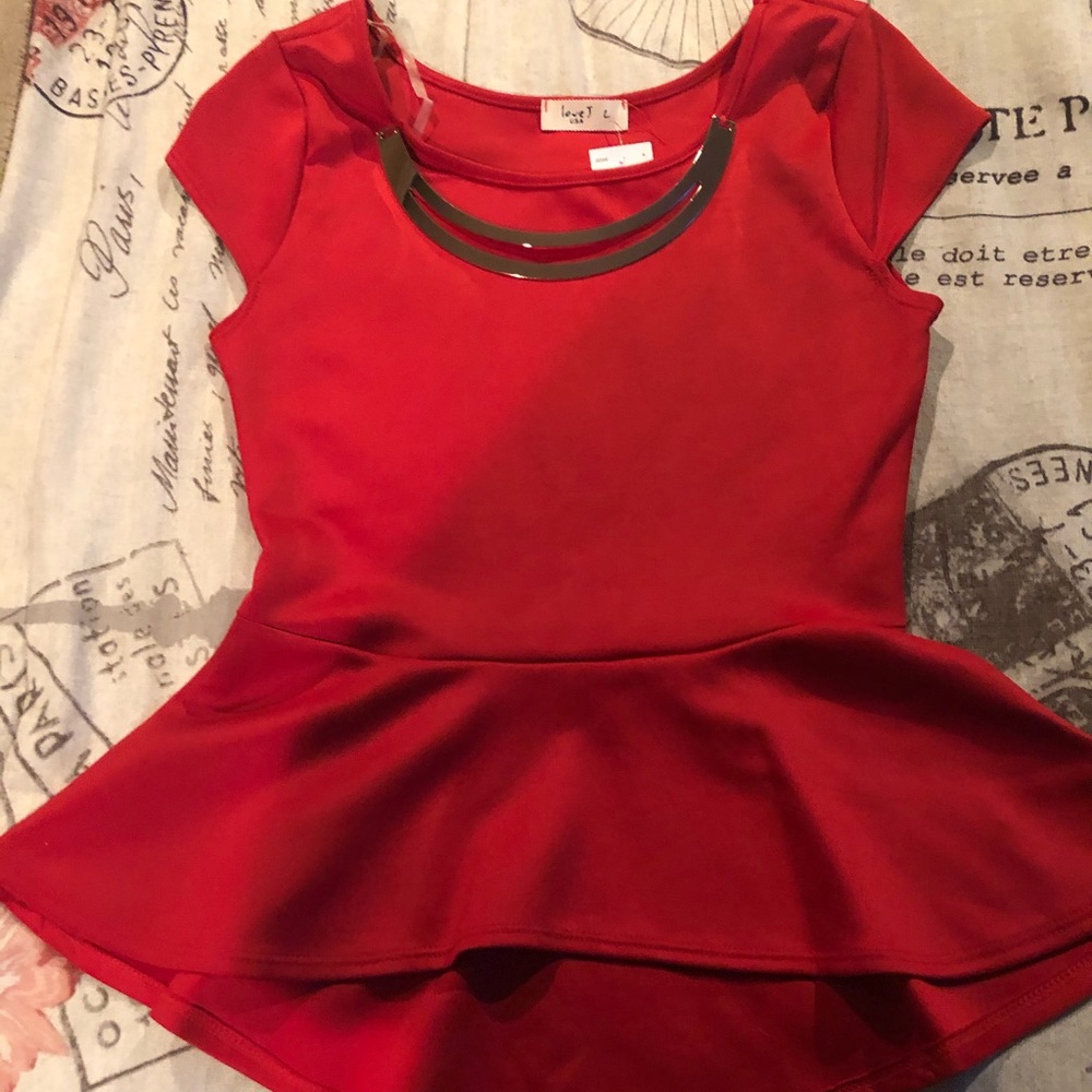 Red blouse with gold choker